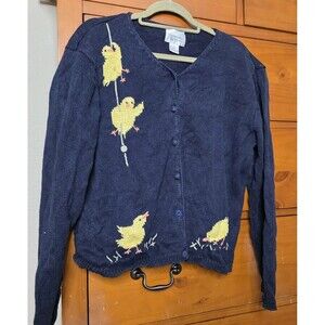 Vintage Christopher & Banks Cardigan Sweater Size Large Chicks Easter Spring